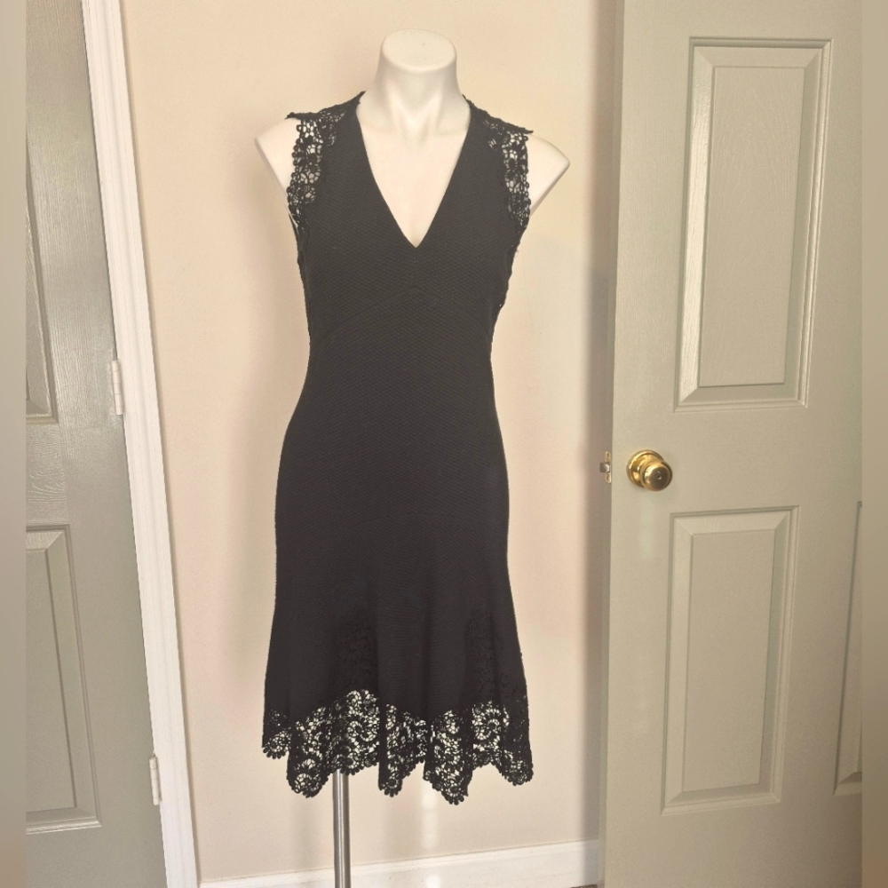 Rebecca Taylor Eliza Lace Trim Black Sleeveless Lined Classic Chic Dress(4)